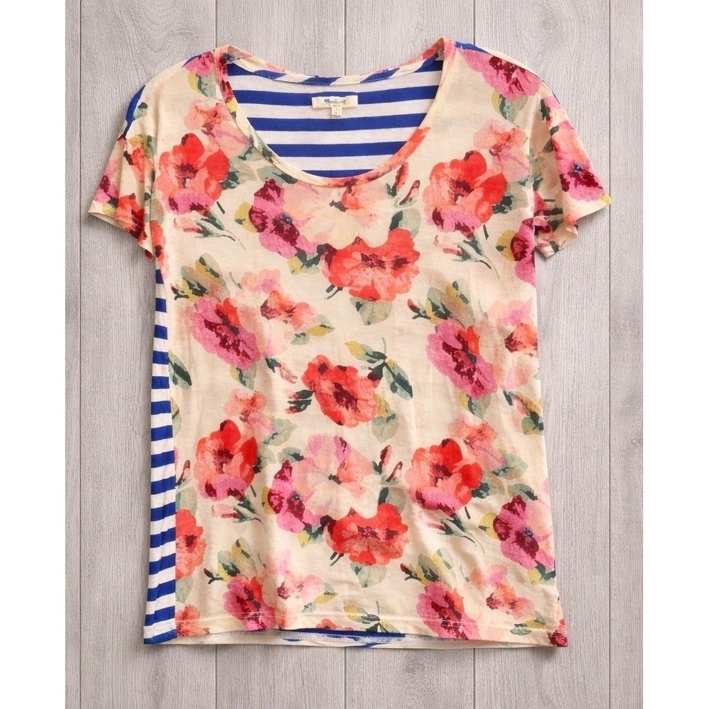 Madewell Women's Small Floral Stripe Mixed Print Short Sleeve Top